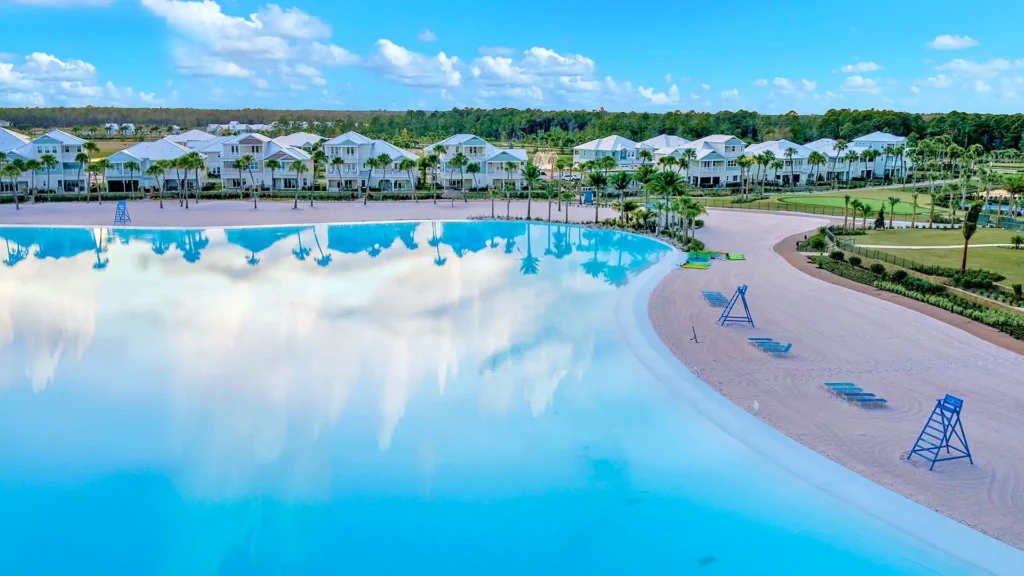 Aerial view of Beachwalk Cottages and Crystal Lagoon